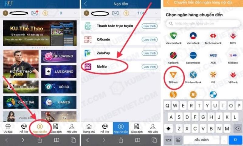 Nạp tiền Thabet qua Momo